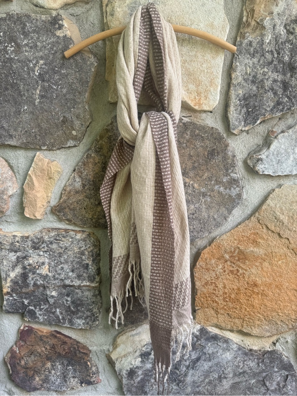 Neutral Woven Fringe Scarf - Beige and Taupe